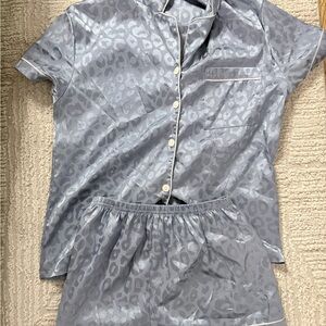 Gray Leopard Print Satin Pajama Set